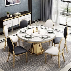 Круглий мармуровий стіл. Модель RD-1283 150х75 см, Золото, Без поворотного столу