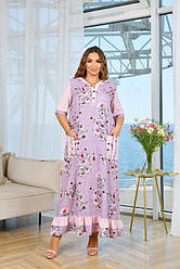 Літня довга вільна сукня великого розміру з кишенями, колір рожевий