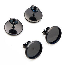 Сережки Гвоздики з основою платформою 12 мм нержавіюча сталь 13,8х13 мм 2 пари Чорний