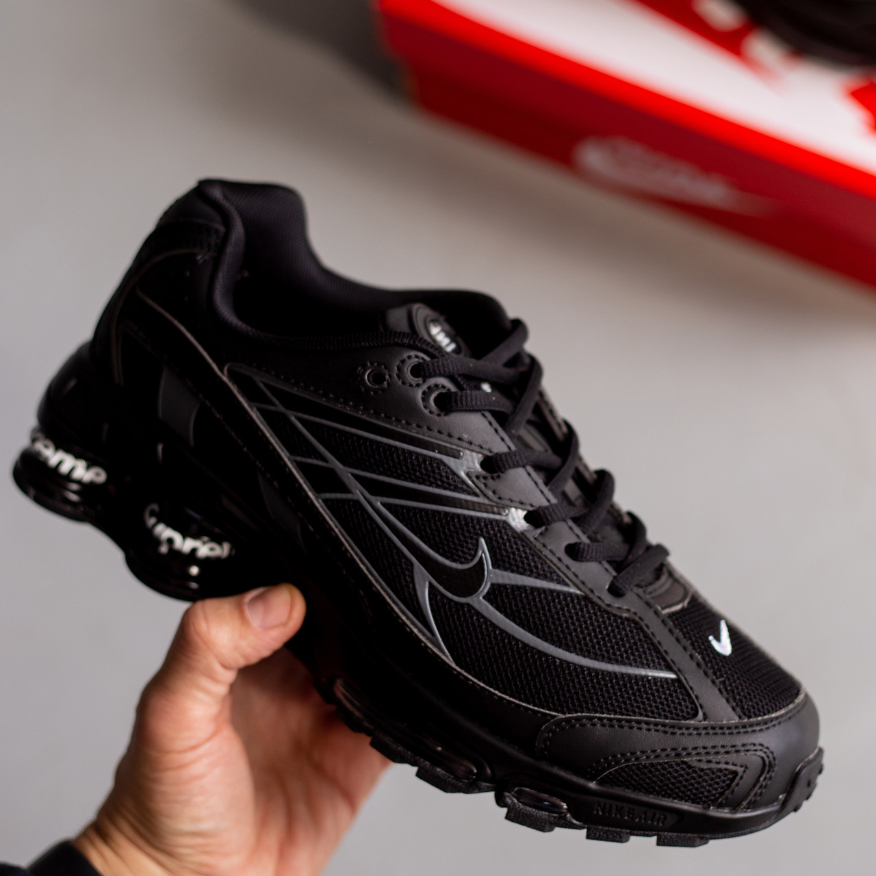 Кросівки чоловічі Nike Shox x Supreme Ride 2 SP "Black" весна-літо-осінь чорні. Живе фото, фото 1