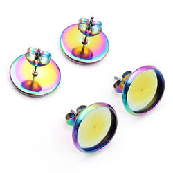 Сережки Гвоздики з основою платформою 12 мм нержавіюча сталь 13,8х13 мм 2 пари Різні кольори