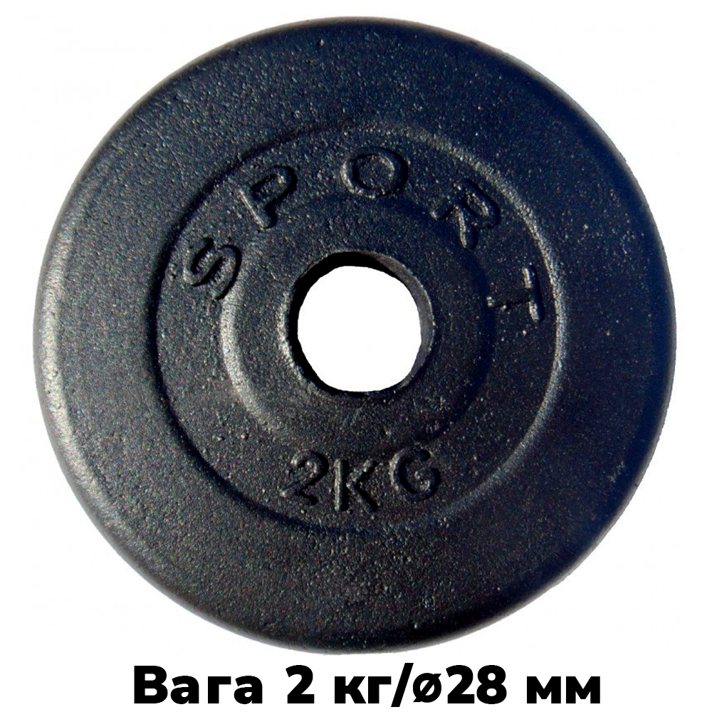 Блін для гантелі металевий диск сталевий для гантелі блін на гантель GoodLift 2 кг діаметр 28 мм чорний