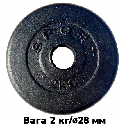 Блін для гантелі металевий диск сталевий для гантелі блін на гантель GoodLift 2 кг діаметр 28 мм чорний, фото 1