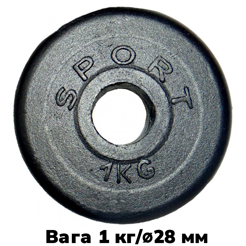 Блін для гантелі металевий диск сталевий для гантелі блін на гантель GoodLift 1 кг діаметр 28 мм чорний