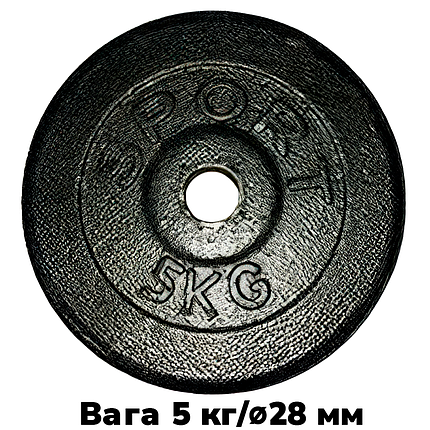 Блін для гантелі металевий диск сталевий для гантелі блін на гантель GoodLift 5 кг діаметр 28 мм чорний, фото 1