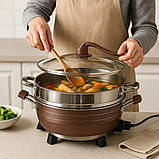 Електрична каструля скороварка подвійна 8л Hoffmans Electronics HM-3031 Каструля пароварка рисоварка 1500W, фото 9