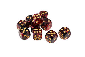 Кубики для ігор акрилові 12х12мм червоно-чорні з золотими крапками