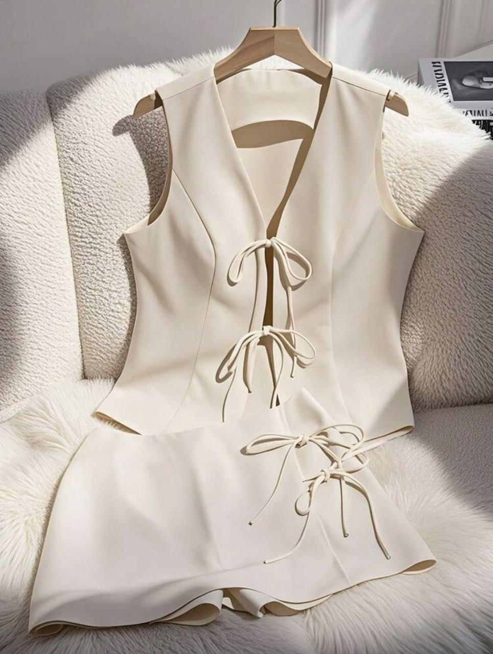 Класний та стильний костюм-двійка молочного кольору, фото 1