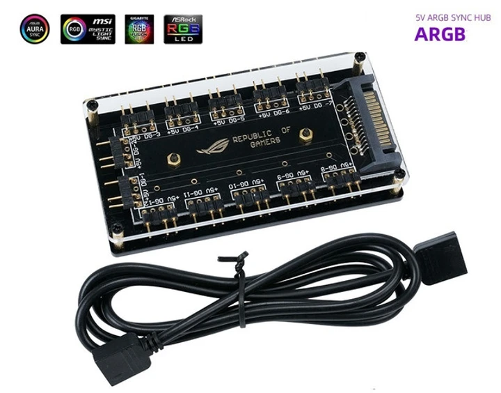 Хаб-розгалужувач ARGB 5V/3pin живлення SATA для ПК (ARGB Sync)