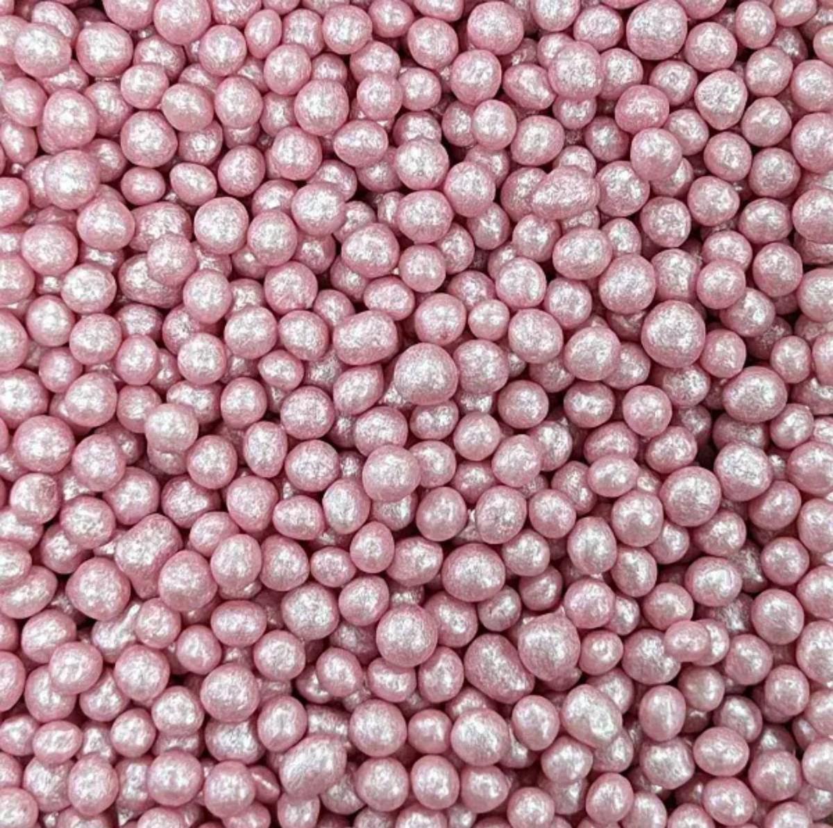 Посипка рисові кульки глазуровані рожеві перпамутрові D=7 мм 50 г, фото 1