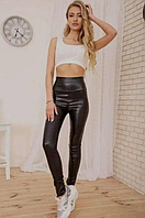 Жіночі лосини на флісі з еко шкіри, Чорний 42