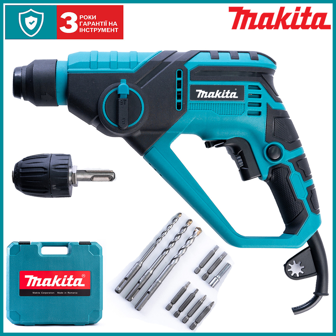 Перфоратор електричний Makita HP1670 1000 Вт Легкий перфоратор SDS+ Макіта 3в1 зі змінним патроном, фото 1