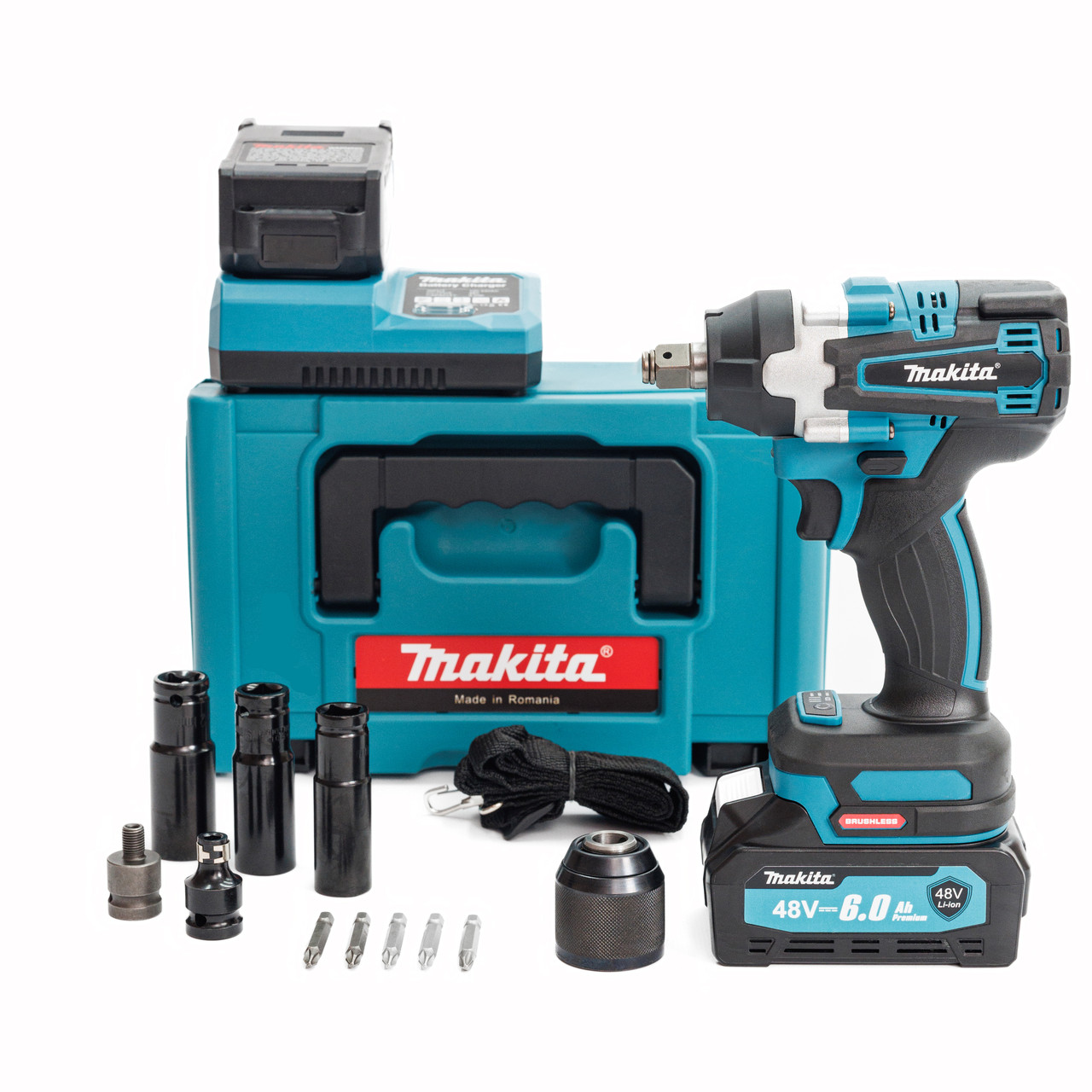 Безщітковий акумуляторний ударний гайковерт Makita TW005GM (48V, 6AH) Потужний гайковерт Макіта з насадками, фото 1