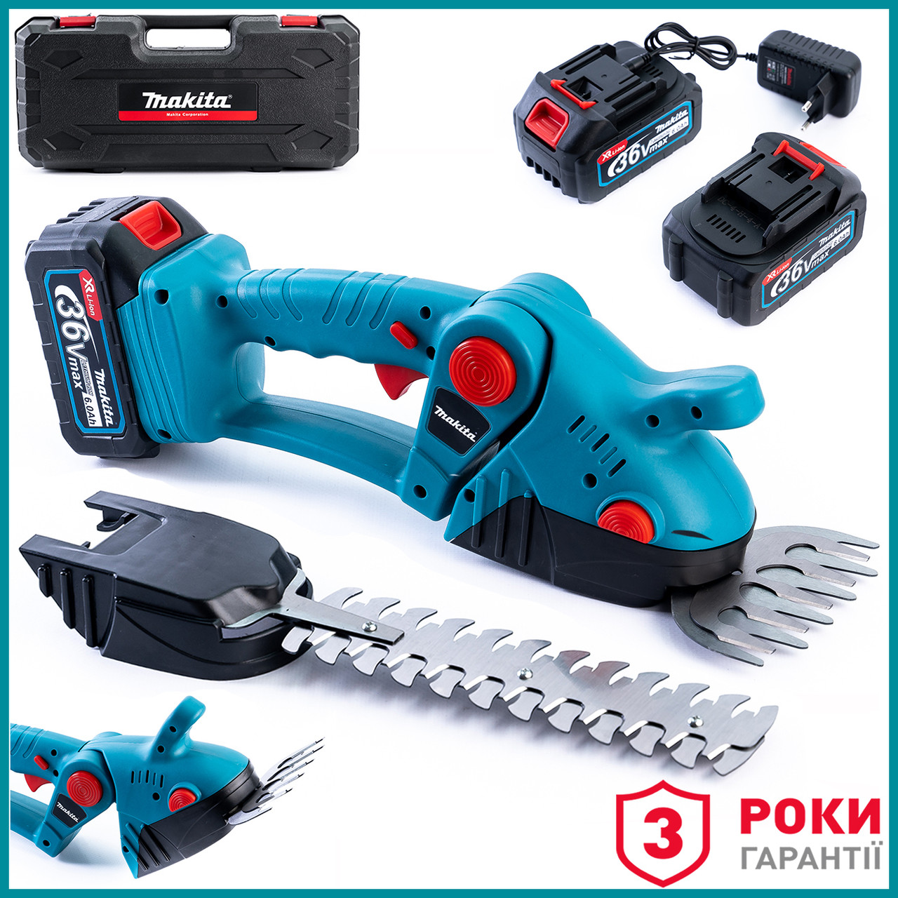 Акумуляторні ножиці-кущоріз Makita DUM200DZ (36V, 6 Ah) Садові АКБ ножиці Макіта для трави та кущів, фото 1
