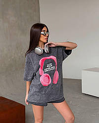 Актуальна жіноча футболка тай дай принт Навушники Sfch1329