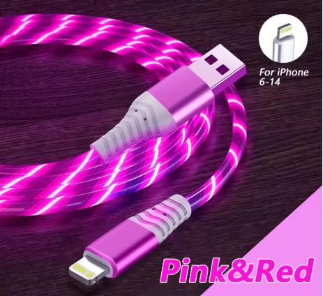 Зарядний кабель Lightning з рожевою підсвіткою 1 м, фото 1