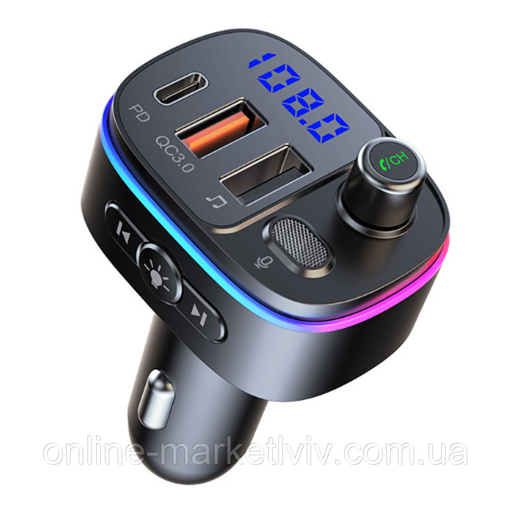 Автомобільний FM модулятор Bluetooth, 2хUSB, Type-C, карта пам'яті, Earldom ET-M62 / FM-трансмітер, фото 1
