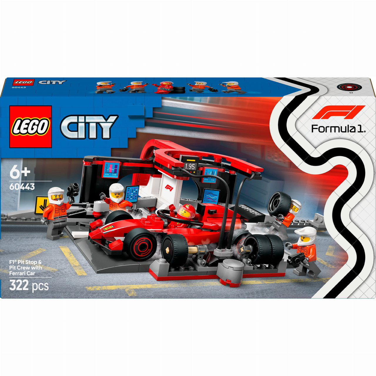 Конструктор LEGO City 60443 Піт-стоп і піт-екіпаж F1 з болідом Ferrari 322 дет 6 x 35 x 19 см, фото 1