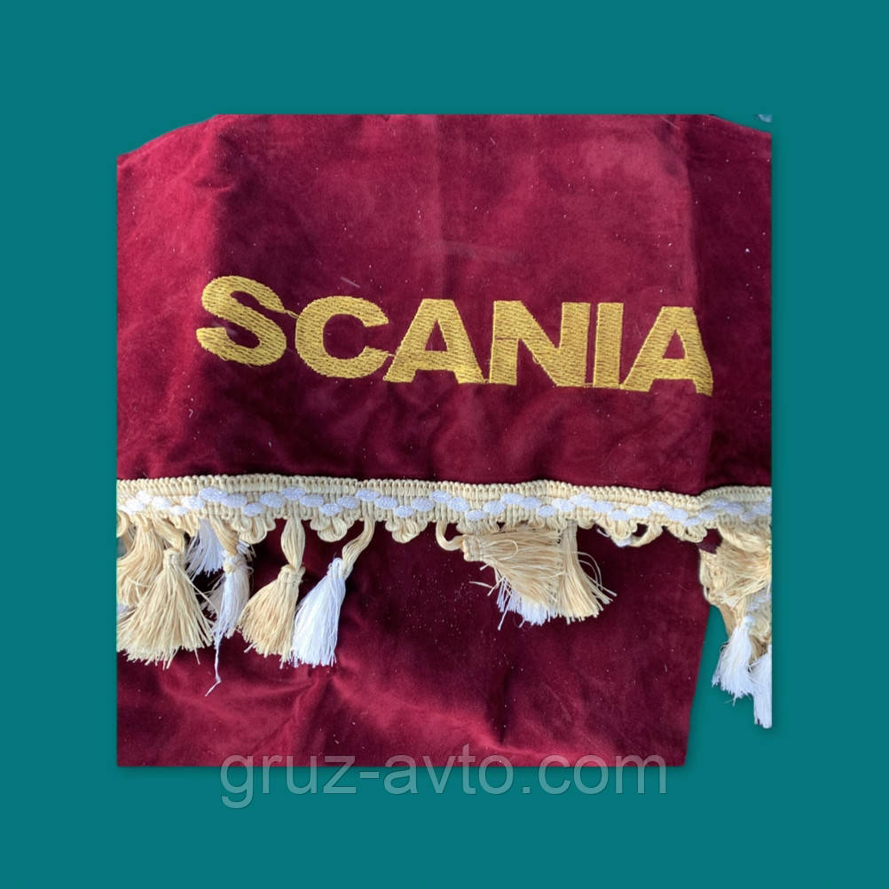 Штори Scania Сканія комплект (ламбрекен лобового скла-1 шт. бокові штори-2 шт.) колір бордовий