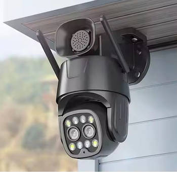 Камера відеоспостереження поворотна Водонепроникна з сигналізацією IP Wi-Fi камера 4G 4K 8MP Гучномовець