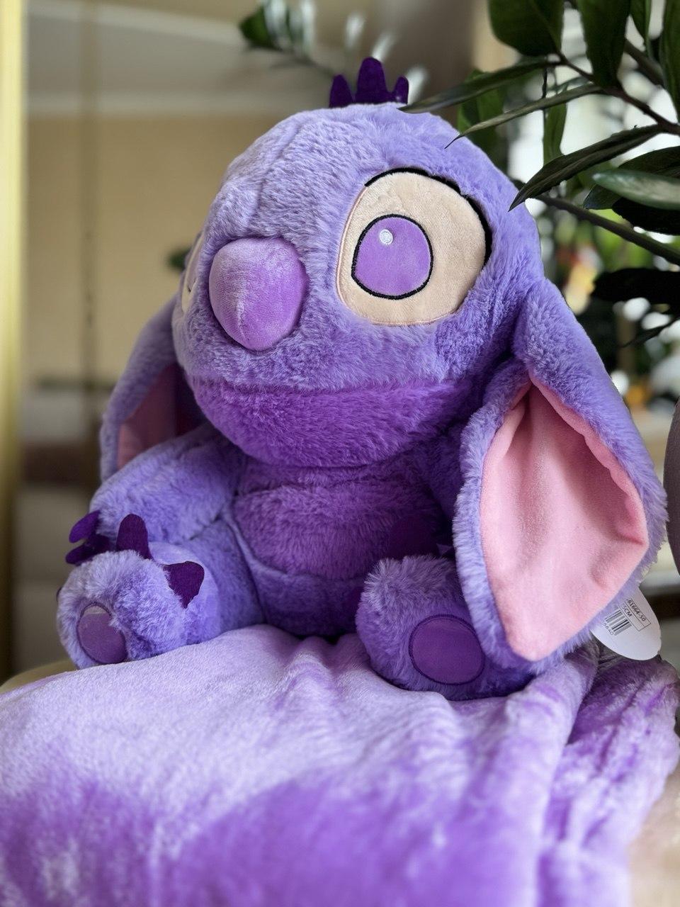 Іграшка-подушка з пледом усередині 3 в 1 Стіч для дівчинки лавандовий, фото 1