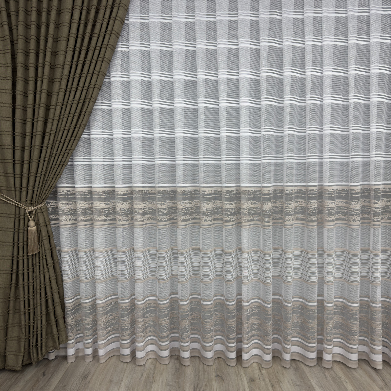 Гардина жаккард 17831 біло-кавовий на відріз