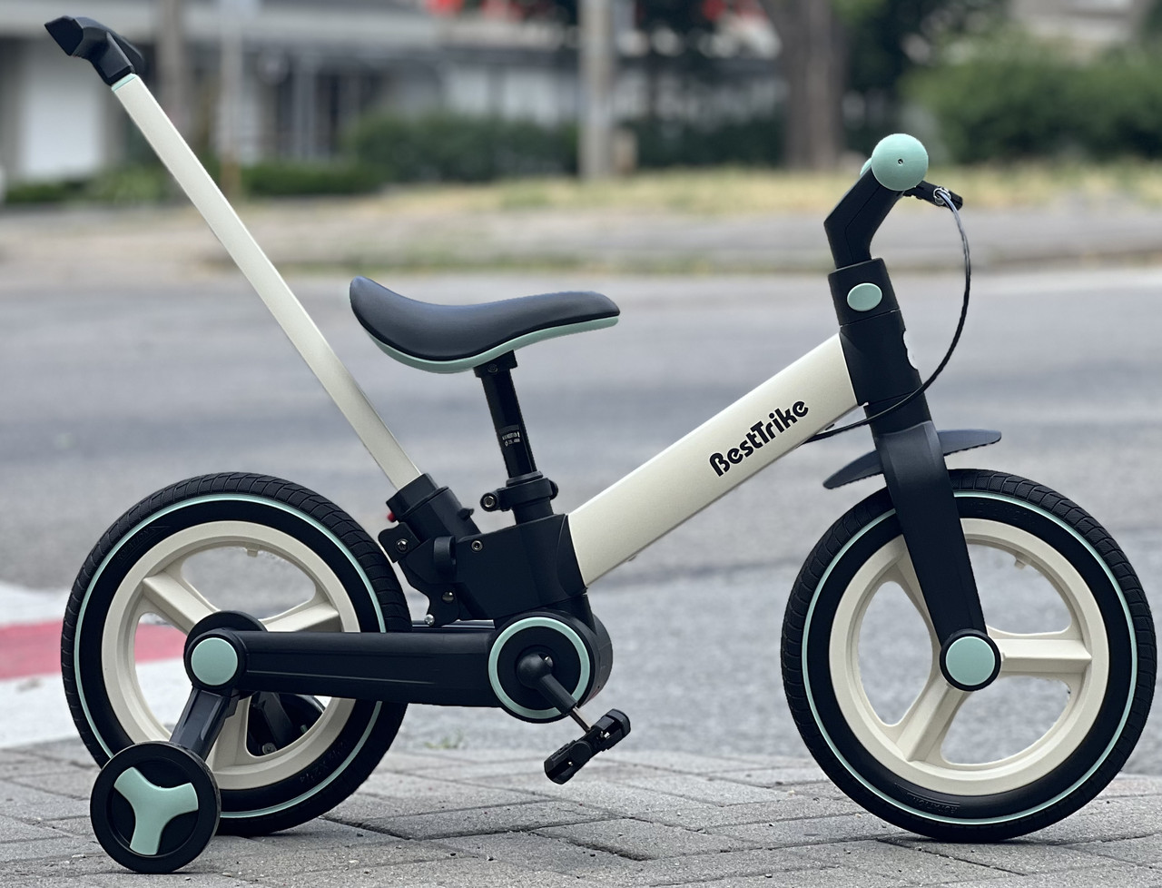 Велосипед з батьківською ручкою трансформер дитячий 12" Best Trike 61514 чорно-блакитний, фото 1