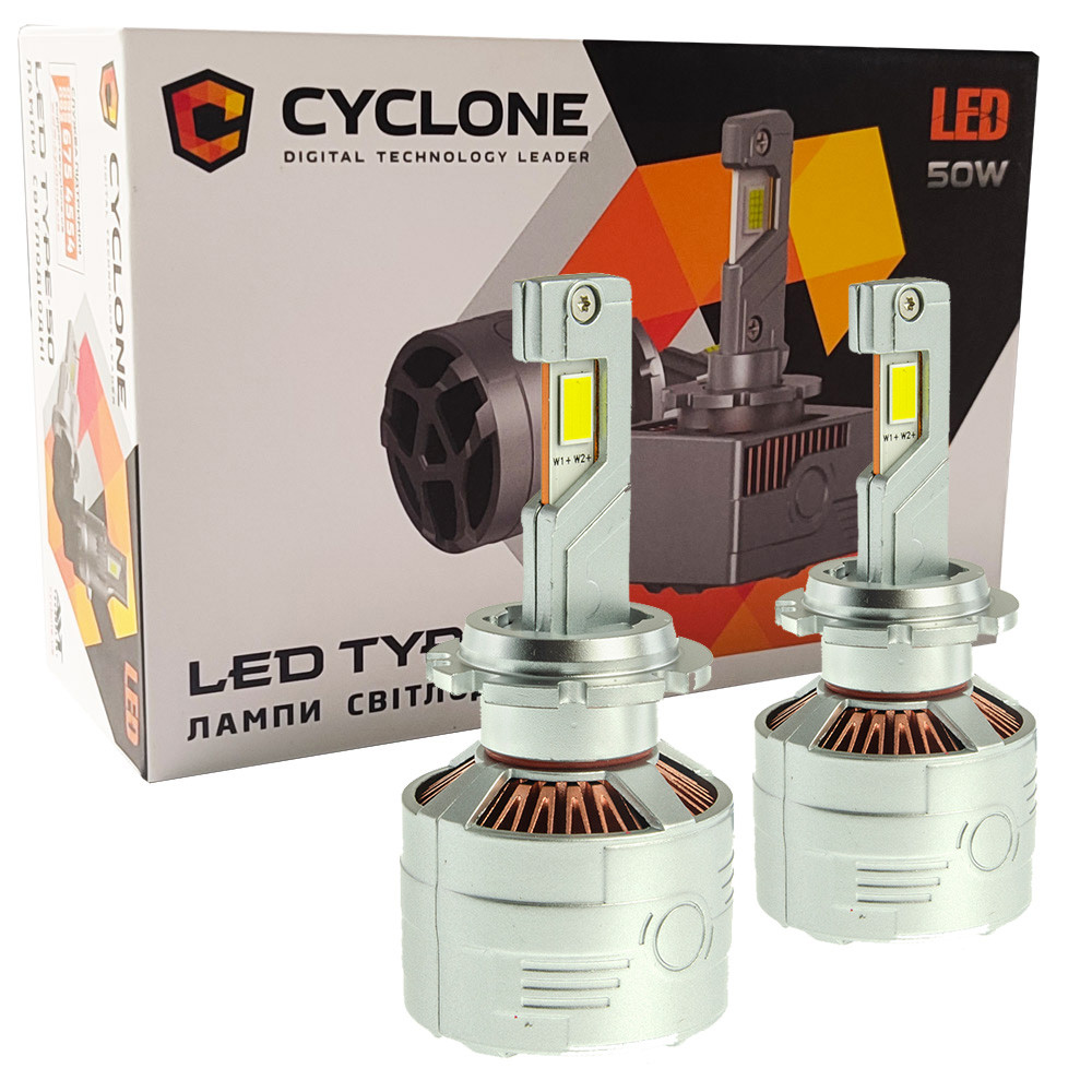 Лампа світлодіодна для фар Cyclone LED Type 50 D4 6000K 12000LM 2 шт комплект, фото 1