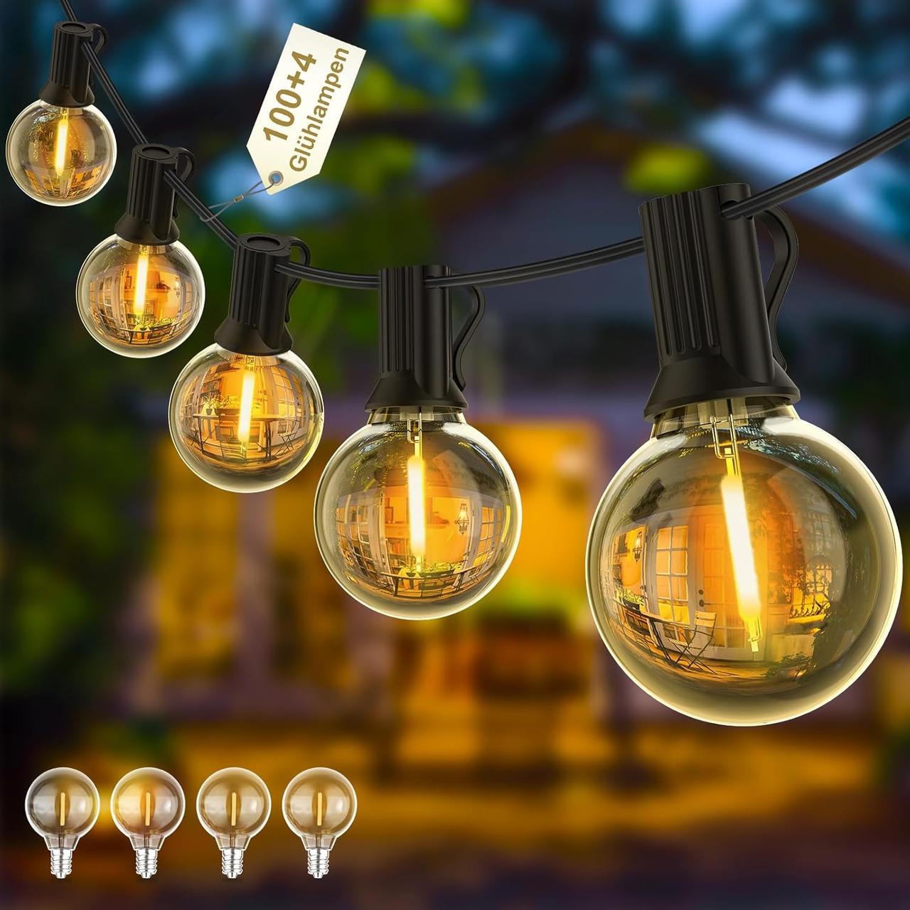 Yuusei - Садова гірлянда G40 60м (2х30 м.) 100 міцних LED кульок, IP45, для вулиці, тераси, свят та весіль