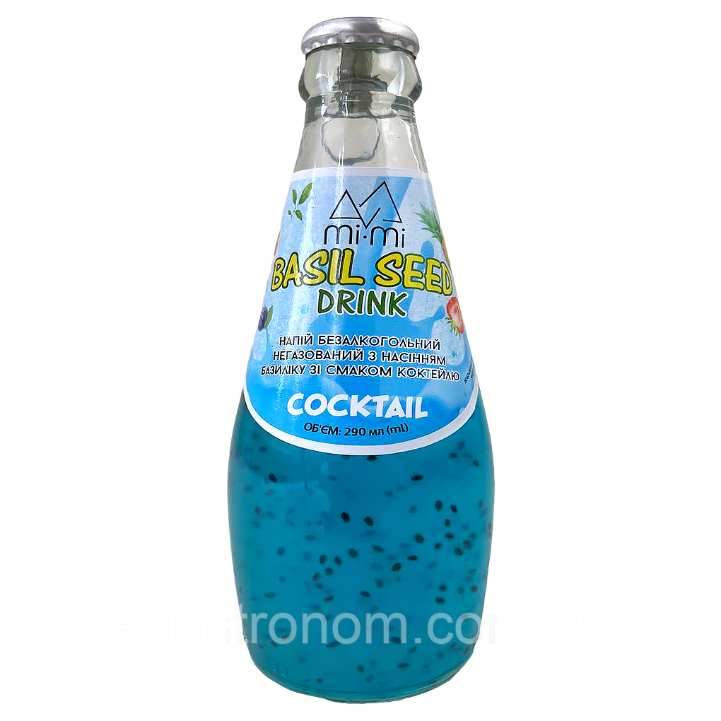 Напій з насінням базиліка зі смаком коктейлю Мі-Мі Дрінк Mi-Mi Drink cocktail 290ml 24шт/ящ (Код: 00-00017938), фото 1