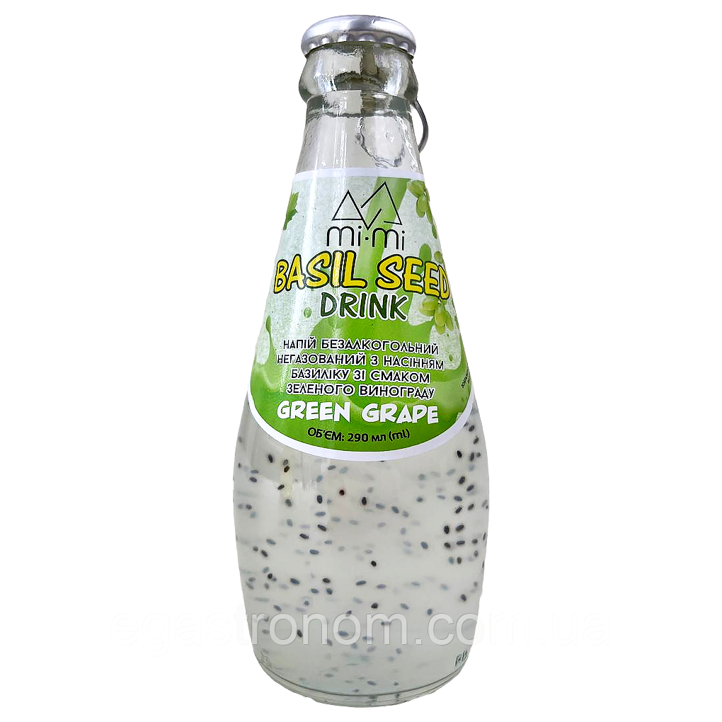 Напій з насінням базиліка з зеленим виноградом Мі-Мі Дрінк Mi-Mi Drink green grape 290ml 24шт/ящ (Код: 00-00017942), фото 1