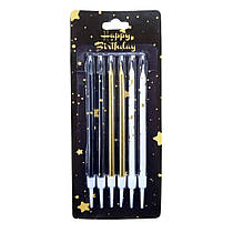 Свічки для торта білі, золоті, чорні з золотими бризками 10 см 6 шт