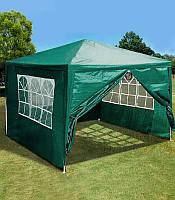 Павільйон, тент із бічними стінками зелений, стійкий, для дачі, торгівлі на природі
