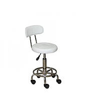 Стілець табурет для майстра зі спинкою на колесах з регулюванням висоти, білий колір, у сферу краси та масажу