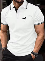 Класична біла чоловіча футболка-поло з контрастними деталями, розмір L