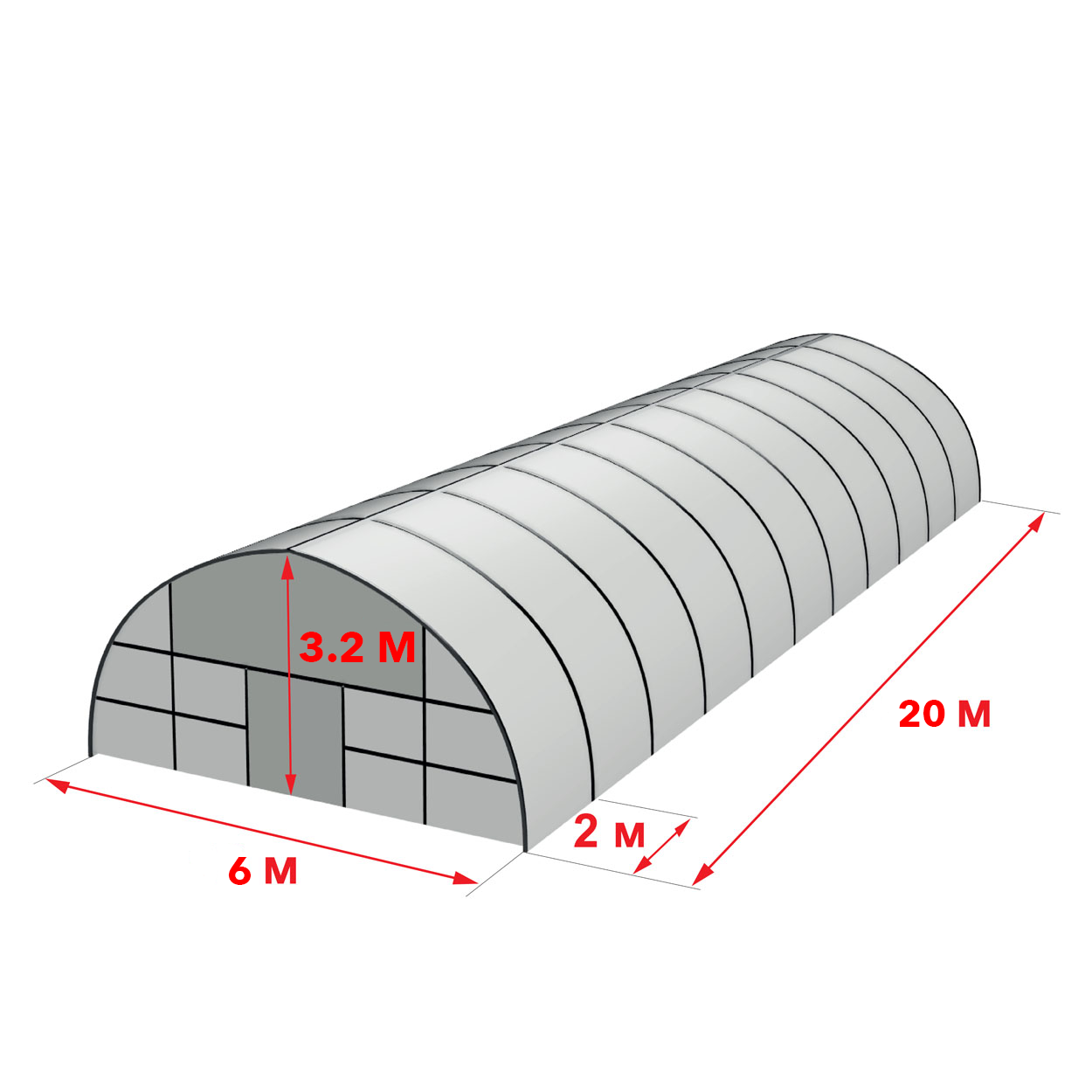 Каркас Теплиці 6 на 20 м із оцинкованої Без плівки