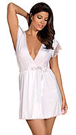 Пеньюар білий з рожевим мереживом Obsessive Girlly, S/M