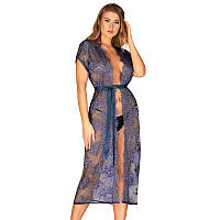 Пеньюар напівпрозорий із мереживом Obsessive Flowlace синій, S/M