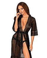 Пеньюар напівпрозорий із мереживом Obsessive Estiqua чорний, XS/S