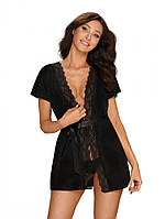 Халат Obsessive Diyosa з атласним поясом, чорний, S/M