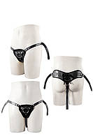 Трусики для страпону з 2 кільцями STRAPON BLACK PU HARNESS WITH TWO RINGS