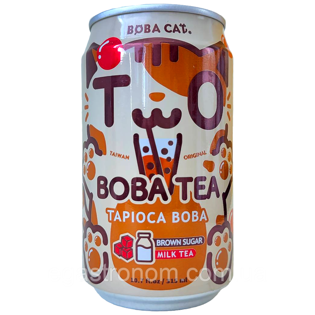 Напій газований чай бабл з тапіокою та коричневим цукром Боба Кет Boba Cat ж/б 320ml 24шт/ящ (Код: 00-00017785), фото 1
