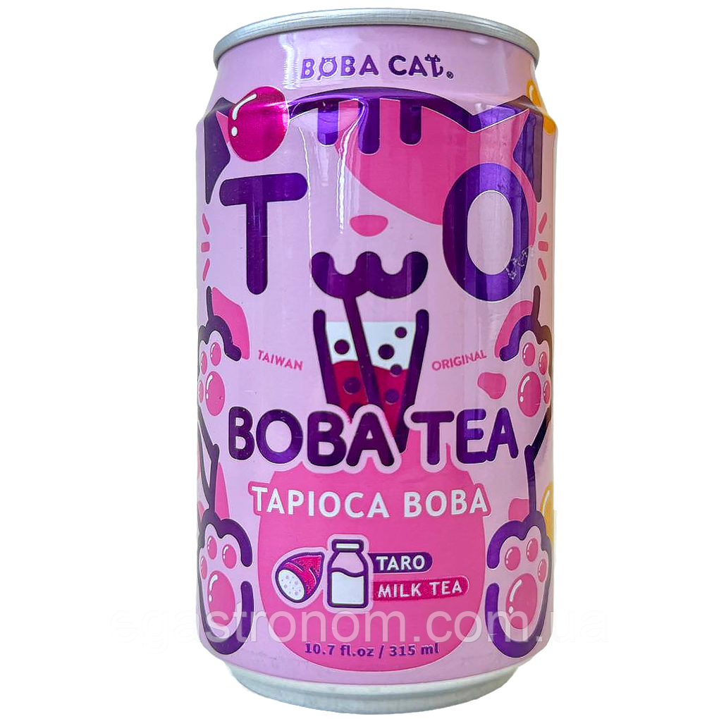 Напій газований чай бабл з таро та тапіокою Боба Кет Boba Cat ж/б 320ml 24шт/ящ (Код: 00-00017788), фото 1