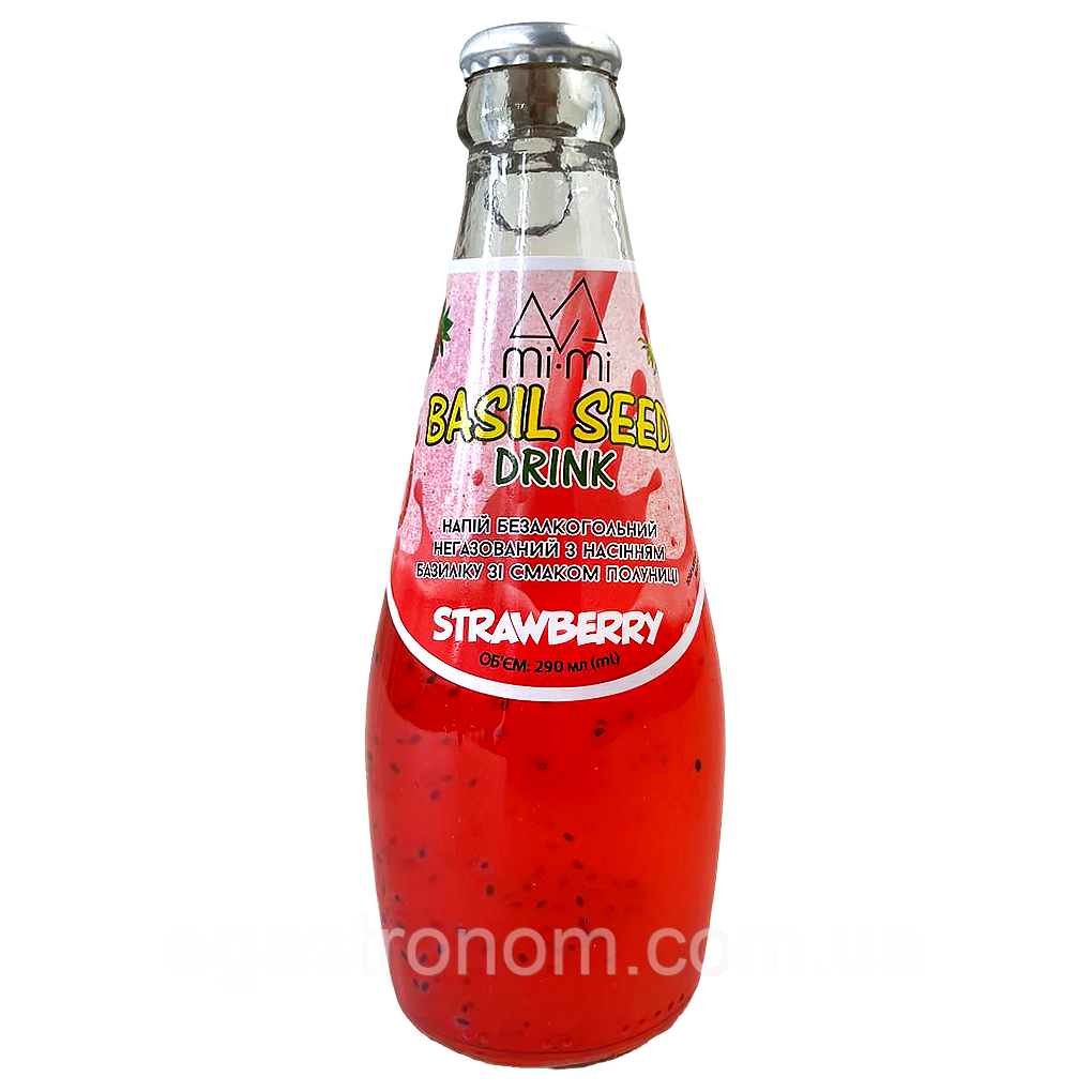 Напій з насінням базиліка зі смаком полуниці Мі-Мі Дрінк Mi-Mi Drink strawberry 290ml 24шт/ящ (Код: 00-00017943), фото 1