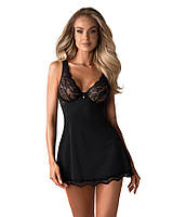 Пеньюар на кісточках Obsessive LUVAE з трусиками в комплекті, чорний, XS/S