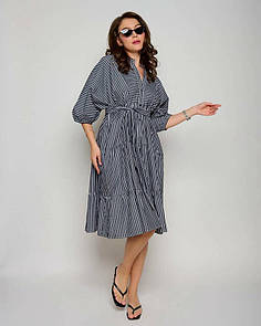 Сукня жіноча літня сіра в смужку міді MKLT3122-1