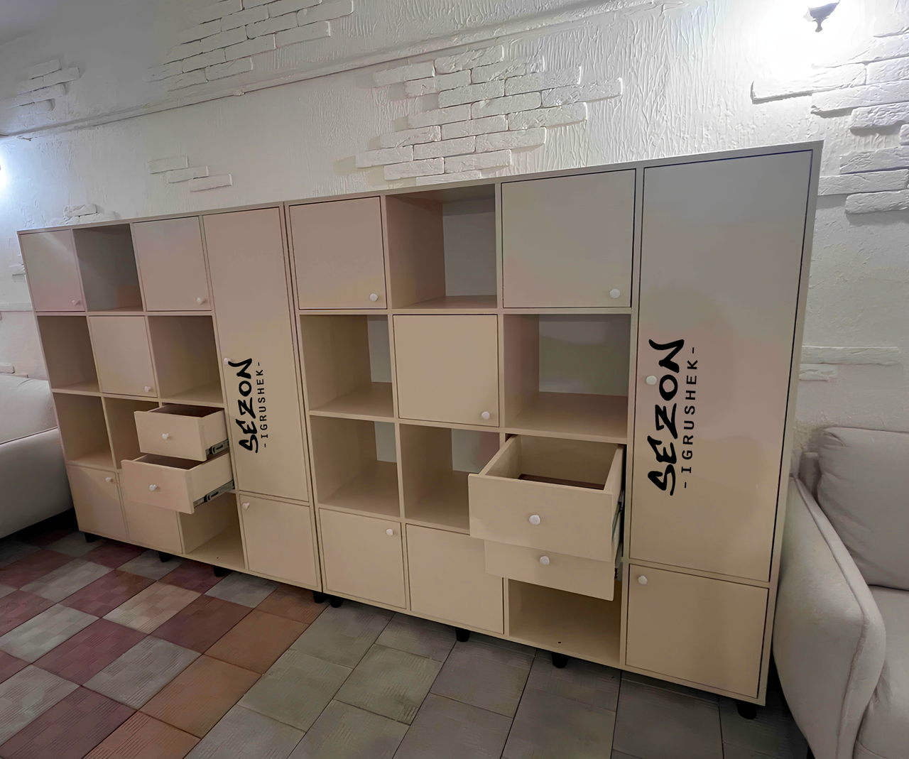 Стелаж для іграшок, стелаж дитячий із ящиками на телескопах, шафою для одягу Jerry ЛДСП ST-083-1, фото 1