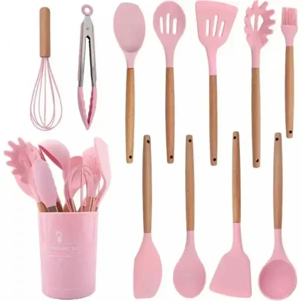 ОЧЕНКА! Набір приладдя силікон 12 предметів Kitchen Set RD-1204 Рожевий (погане паковання,тріщина 3035)