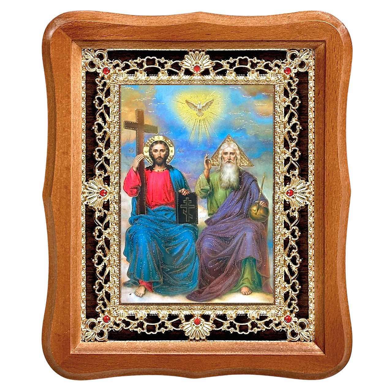 Ікона Пресвята Трійця, лик 15х18 см, у світлому дерев'яному кіоті з камінням, фото 1