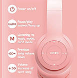 Рожеві бездротові навушники, дитячі bluetooth навушники з підсвіткою «котячі вуха», фото 5